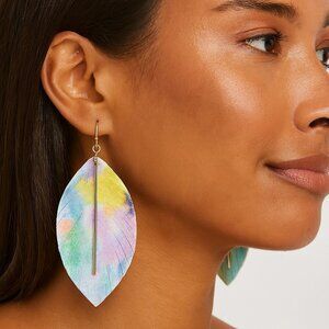 Gorgeous C C California Gold Tone Multi Colored Faux Leather Dangle Earrings